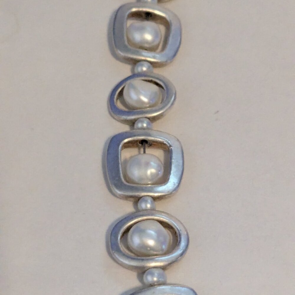 Geometric Square Oval Rectangle Silver Tone Genui… - image 3